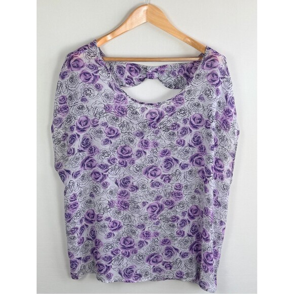 torrid Tops - Torrid Purple Rose Print Open Back Blouse Size 2